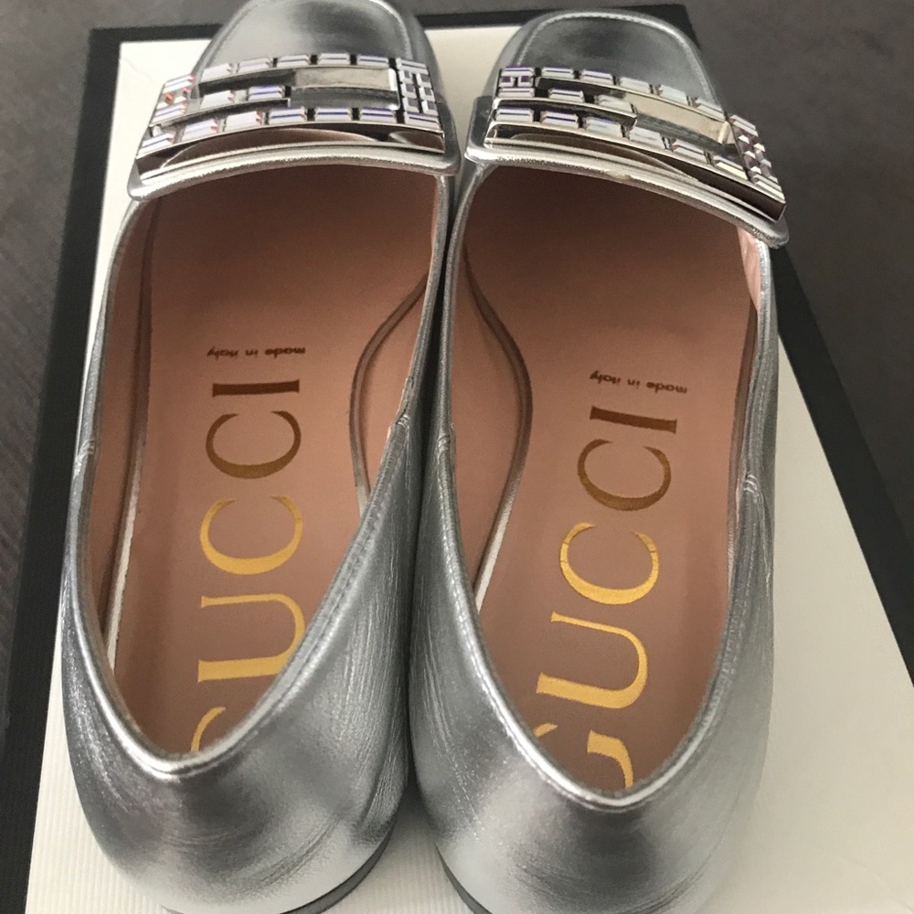 NIB Gucci Metallic Crystal Square G Loafers 38 - Picture 10 of 16